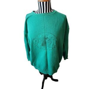 Vintage 80s Green Saturn Planet Long Sleeve Sweatshirt Crewneck Pullover L